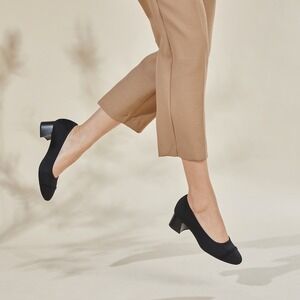 VIVAIA Black Knit Pointed Toe Block Heel‎ Pumps Comfortable Shoes EU/39 US/8